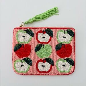 Anthropologie Fiona Medium Intricate Beaded Pouch NWT Apple-Design Stripes